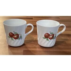 Set of 2 Corelle Corning Chutney Fruit Coffee Mugs Cups Pear Apple